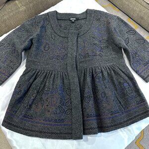 DKNY Charcoal Gray Wool Peplum w/Embroidered Details Jacket, Size L